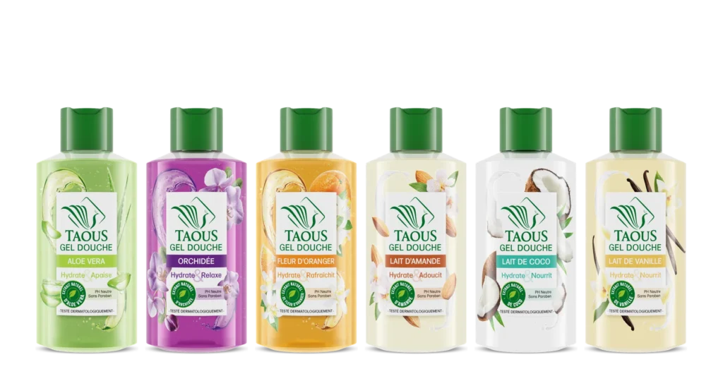 Gels douche Taous 250 ml, six senteurs