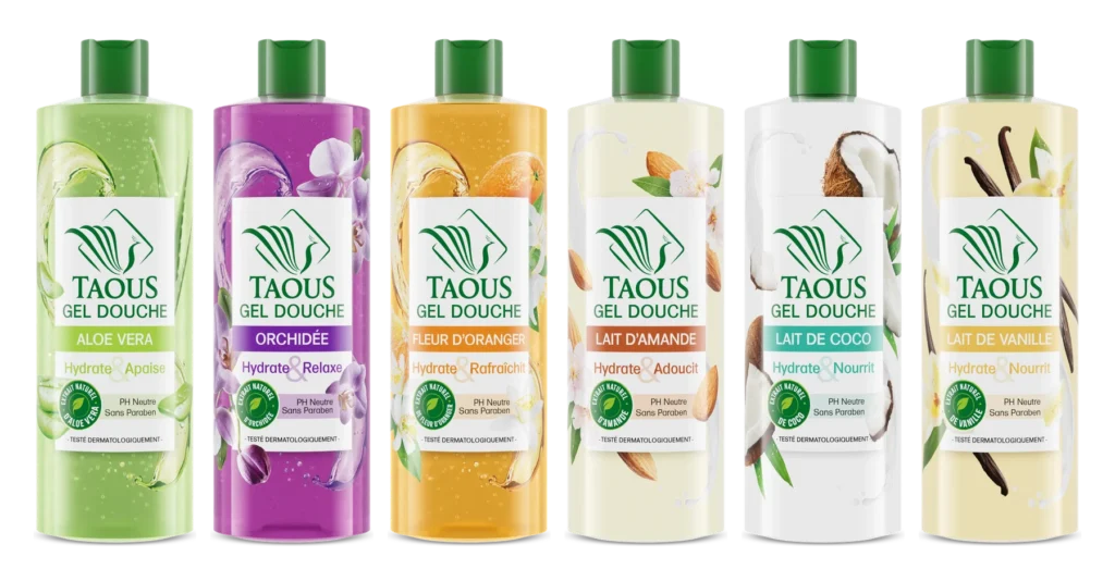 Gels douche Taous 650 ml, six senteurs