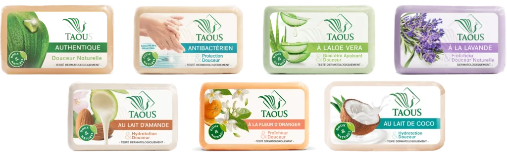 Gamme de savons durs Taous, sept senteurs dont lait de coco